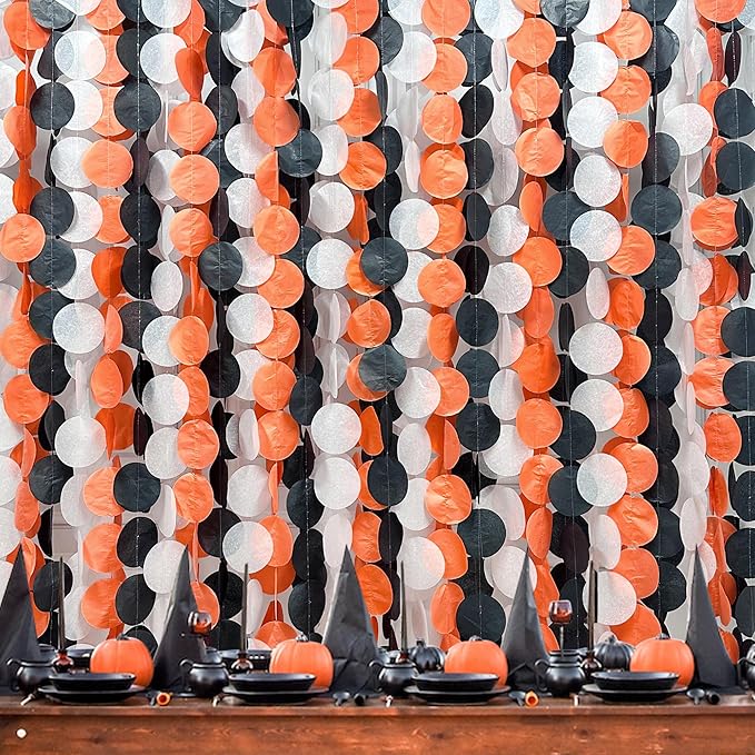192 Ft Orange Black White Party Decorations Polka Dots Garland Streamer Backdrop for Halloween Fall Autumn Graduation Birthday Baby Shower Wedding Engagement Bachelorette Bridal Shower Party Supplies