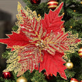 10'' Large Christmas Glitter Poinsettia Flowers Decorations, stadeco 10 Pcs Christmas Tree Picks Ornaments Artificial Flowers with Long Stems for Xmas Tree Wreath Garland Wedding Party DIY Decor