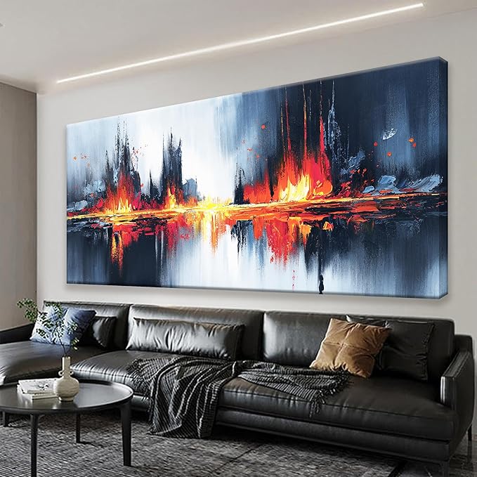Large Black Abstract Wall Art For Living Room Canvas Art Wall Decor Painting Canvas Prints Red Gold Abstract Wall Art Picture For Bedroom Home Wall Decor Prints Artwork 29" X 58"