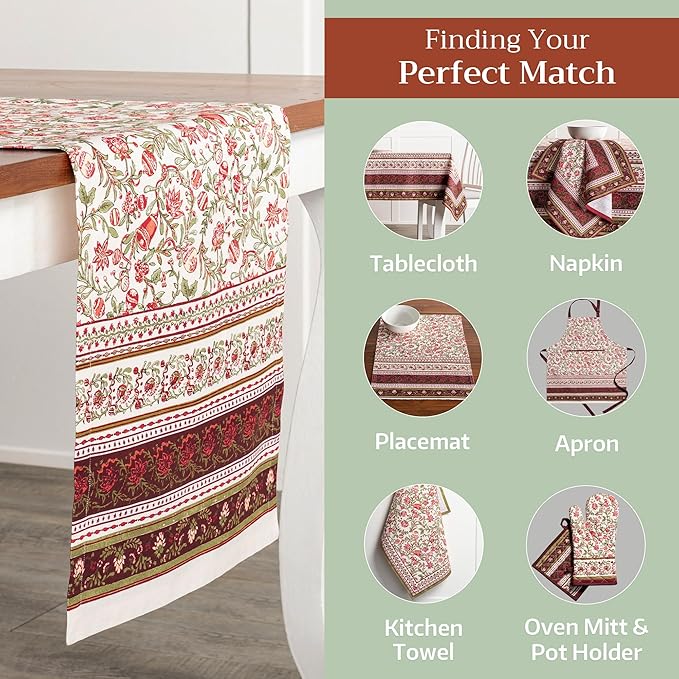 Maison d' Hermine Table Runner 100% Cotton Single Layer Table Runners 72 inches Long for Thanksgiving Christmas Decorations Home Kitchen Dining Party Wedding (Reveillon Au Jardin, 14.5" x 72")