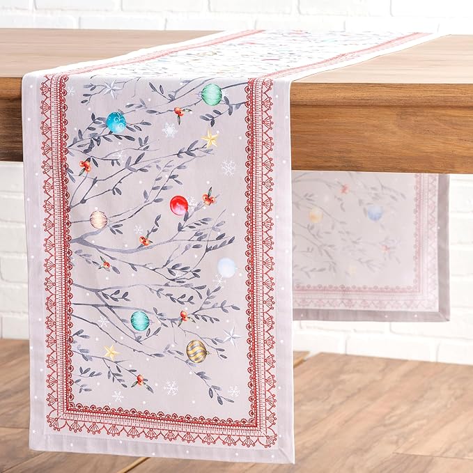 Maison d' Hermine Table Runner 100% Cotton Single Layer Table Runners 72 inches Long for Thanksgiving Christmas Decorations Home Kitchen Dining Party Wedding (Fairy Christmas, 14.5" x 72")