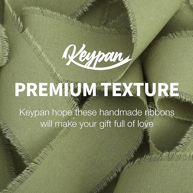 Sage Green Ribbon 1-1/2 x 15 Yards Handmade Cotton Frayed Fringe Fabric Ribbons for Crafts Flower Bouquets Wedding Baby Shower Home DIY Decor