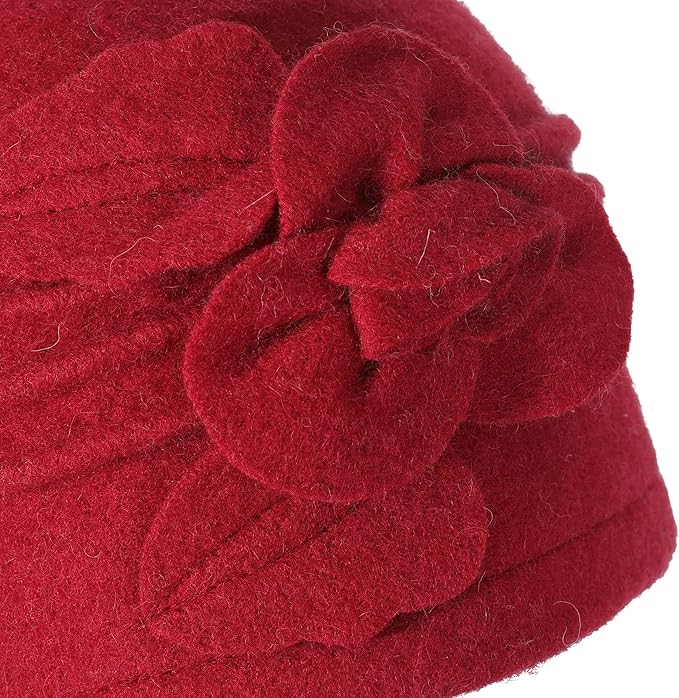 ZLYC Women Wool Cloche Bucket Hat 1920s Vintage Dress Winter Hats with Flower Accent