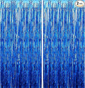2 Pack 3.28 ft x 6.56 ft Blue Tinsel Curtain Party Backdrop Decorations, Metallic Foil Fringe Backdrop Door for Halloween, Christmas, Birthday Graduatio