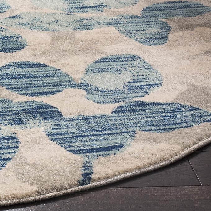 SAFAVIEH Evoke Collection 6'7" Round Grey/Light Blue EVK236J Floral Non-Shedding Dining Room Entryway Foyer Living Room Bedroom Area Rug