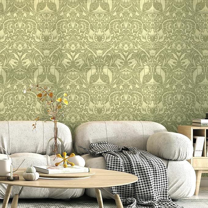 Vintage Peel and Stick Wallpaper Boho Bird Wall Paper Floral Contact Paper for Bedroom 17.3" X 78.8" Removable Wallpaper Self Adhesive Olive Green Botanical Decorative Wallpapers Bathroom Vinyl