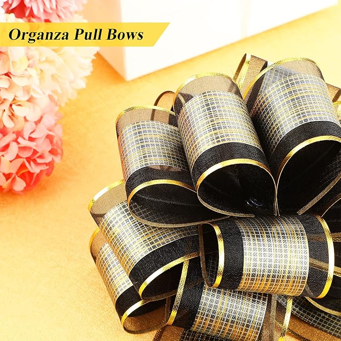 WILLBOND 20 Pieces 6 Inch Pull Bows Gift Wrapping Ribbon Pull Bows for Christmas Wedding Baskets Valentine Multicolor Wrap Accessory for Gift Present Holiday Decor(Black)