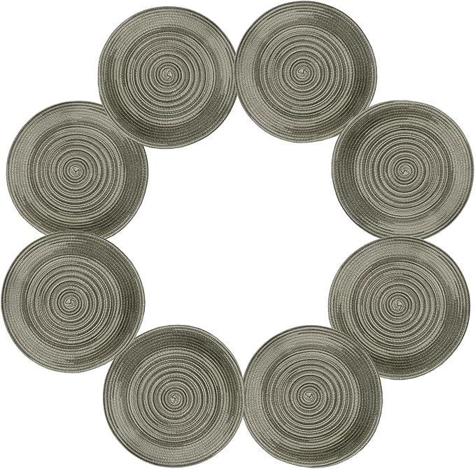 Youyi Better Lifes Round Braided Placemats Set of 8 Colorful Washable Durable Placemats Non-Slip 15 Inch Ivory-Linen Woven Table Mats for Dining Tables Holiday Party Decoration