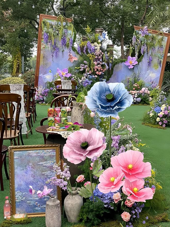 Giant Artificial Flowers 1pack Fake Flowers for Decoration, Fabric Poppy Flower for Wedding Birthday Easter Party Mother's Day Banquet Photography Props Garden Shop Window Display Decor (Light Purple)
