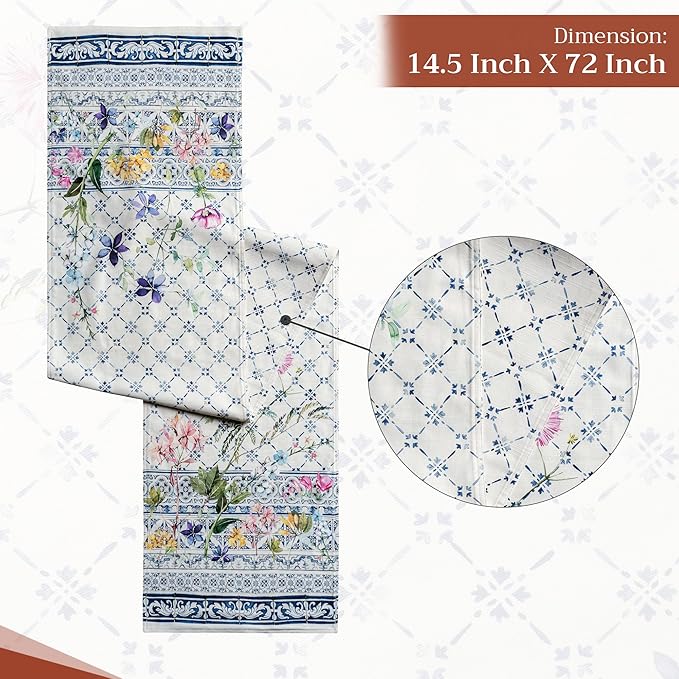 Maison d' Hermine Table Runner 100% Cotton Double Layer Table Runners 72 inches Long Decorative for Home Kitchen Dining Party Baby Shower Wedding Bridal Shower Spring Summer (Faience, 14.50" x 72")