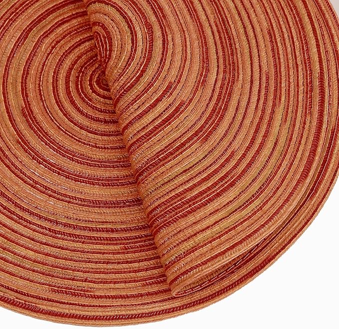 Youyi Better Lifes Round Braided Placemats Set of 8 Colorful Washable Durable Placemats Non-Slip 15 Inch Red-Orange Woven Table Mats for Dining Tables Holiday Party Decoration