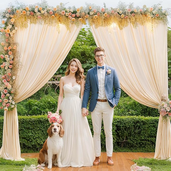 Deep Champagne Backdrop Curtain 4 Panels-Wrinkle-Free Curtains Polyester Photography Drapes for Baby Shower Birthday Party Photo Background Backdrop Stand- 16 X10FT (Champagne)