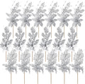 18 Pack 3 Styles 17 Inch Christmas Glitter Poinsettia Berry Stems Ornaments Artificial Floral Branches Picks for Christmas Tree Home Vase Holiday Party Decor(Silver)