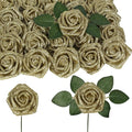Gold Glitter Roses, 50PCS Fake Roses 2.76" Gold Flowers Artificial for Decoration Wedding Christmas Home Table Floral Arrangement