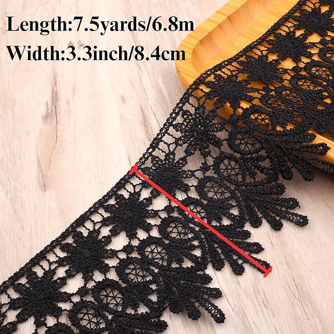 Green Lace Trim 7.5 Yards Wide Embroidered Floral Trim Edge Venise Lace Ribbon for Wedding Dress Crafting, Costume Design, DIY Apparel Embellishment, Home Decor