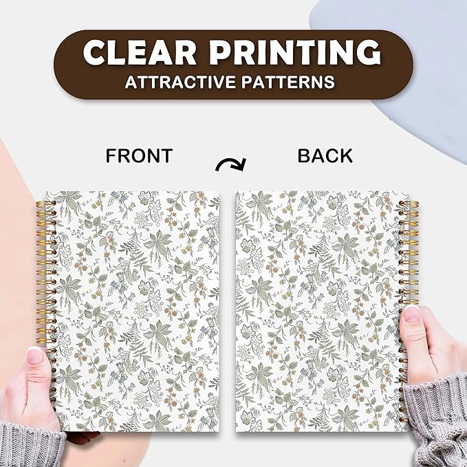 Rustic Floral Notebook, Nature Plant Journal, Cottagecore Flower Botanical Journals for Writing, Elegant Aesthetic Wildflower Hardcover Spiral Notebooks, 5.5x8.3 Inch