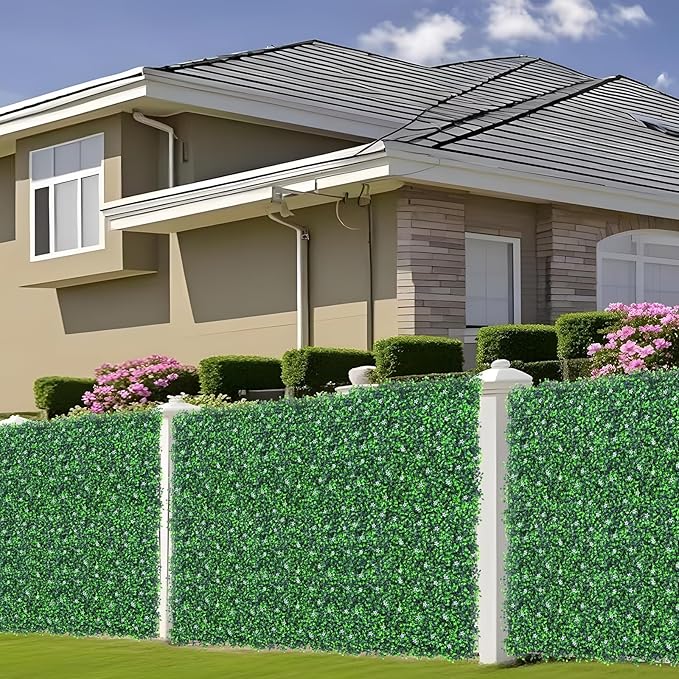 60"x 120"(50 sq.ft) Artificial Boxwood Roll Panels with Flowers, UV-Anti Faux Ivy Leaves Privacy Fence Screen, Grass Wall Roll Panels for Indoor Home Decor and Outdoor Garden Backyard