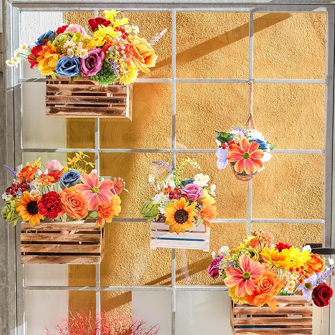 Artificial Flowers Combo Box, Fake Silk Foam Flower Mix with Wire Stem, DIY Wedding Bridal Bouquet Shower Party Home Décor (30-40 Pieces) (Rainbow)