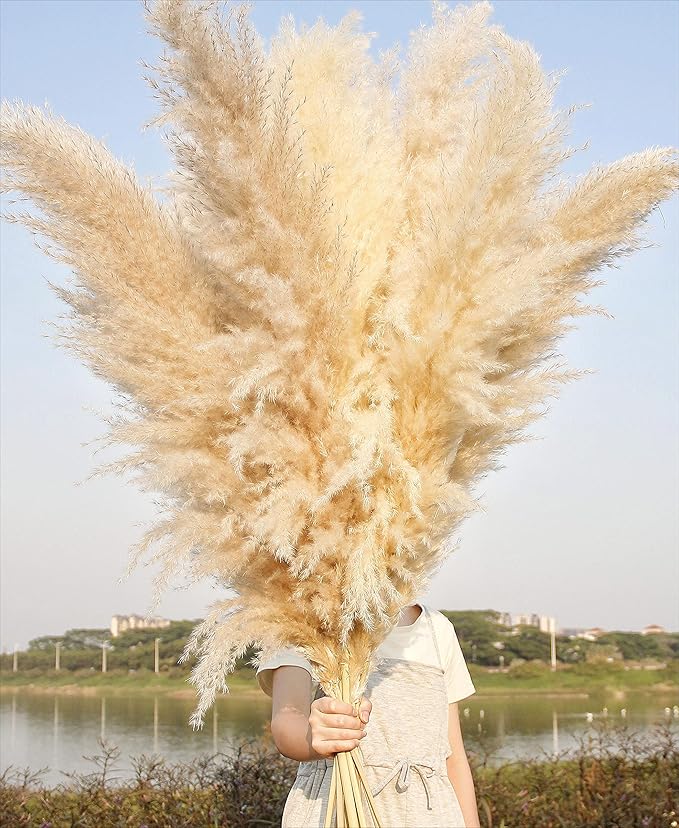 10 Stems 46" inch Dried Pampas Grass Decor Tall, Large Pompas Grass, Boho Neutral Home Decor Bouquet, Fluffy Pampass Grass for Floor Vase Wedding Floral Arrangements Wall Farmhouse Table Decor