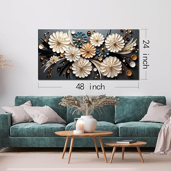 Large Wall Art for Living Room Bedroom Home Office Gold Flower Pictures Wall Art Modern Floral Artwork Framed Wall Decor Canvas Prints 24x48 In
