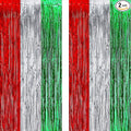 Red Silver Green Party Streamers - GREATRIL Christmas Tinsel Backdrop for Xmas Winter Italian Elf Themed Parties Decorations - 2 Packs