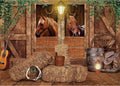 SVBright Western Cowboy Backdrop Stable Backdrop 7Wx5H Garage Door Wild West Horse Brown Barn Door Old Wood Wheels Boy Man Birthday Decorations Photography Background Photo Booth Studio