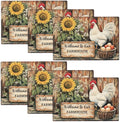 Farmhouse Rooster Placemats Set of 6, Rustic Chicken Place Mats, Country Sunflower Dining Table Mats, Washable Placemats for Kitchen Dining Room Home Decor 18L'' × 12W''