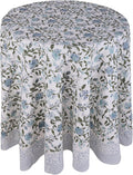 ATOSII Mahoka Blue 100% Cotton Round Tablecloth, Block Print Floral Table Cloth for Dining, Parties, Weddings, Outdoors, Holidays I 72" Inches, 4 Seater I Grandmillennial Farmhouse Boho Summer