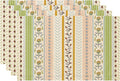 LilyCat Linen Fabric Multicolor Floral Placemats, Stripes Durable Boho Dining Table Mats for Kitchen, Rustic Vintage Washable Place Mats Set of 4, 18’’× 12’’