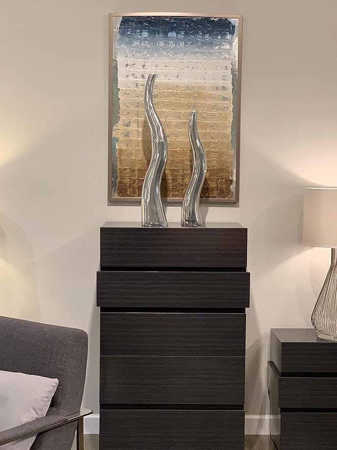 Modern Day Accents 6586 Curva Tall Wiggly Vases Set of 2, Silver, Aluminum, Contemporary, Modern, Popular, Glam, Floor Standing, Large 6" L, 3.5" W, 32" H, Small Vase: 5”L x 3.5”W x 24" H House Decor