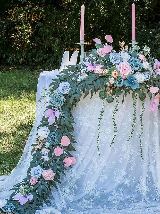 9FT Wedding Arch Flower Garland, Handmade Wedding Table Decorations,Head Table Floral Decor for Noble and Charming Wedding Ceremony