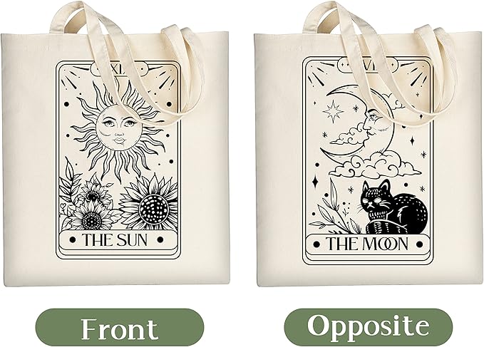 AUSVKAI Canvas Tote Bag Aesthetic for Women, Cute Sun Moon Cotton Totes Bag for Grocery Beach Shopping Gifts