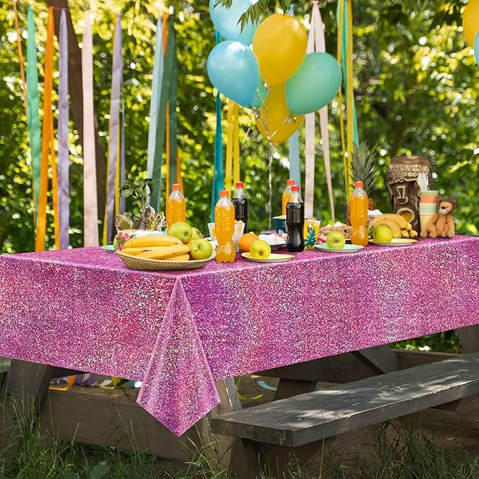 4 Pcs Pink&Blue Holographic Laser Tablecloths Iridescence Shiny Table Covers 40" x 108" Foil Rectangle Table cloths for Baby Shower Undersea Ocean Birthday Party Winner Wedding Party Décor
