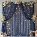 20x10ft Navy Blue Tulle Backdrop Curtain with Lights String for Parites, Sheer Backdrop Curtains for Wedding Baby Shower Birthday Party Photo Shoot Decorations