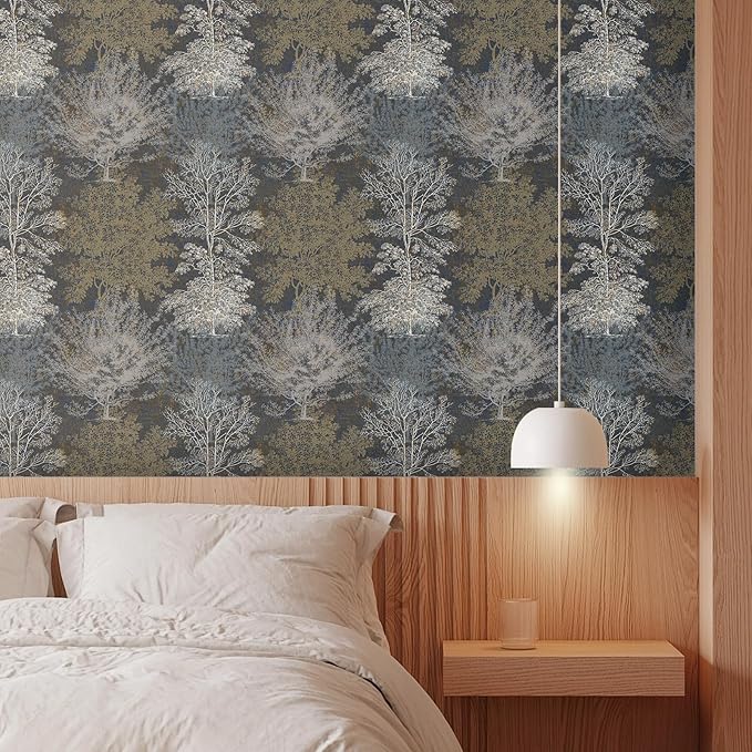 Vintage Forest Peel and Stick Wallpaper - Hand Drawn Tree Mural for Bathroom, Bedroom Walls, Cabinets, Shelves - 17.71"*236.2