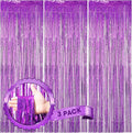 3 Pack 3.3 x 8.2 ft Laser Purple Foil Fringe Backdrop Curtains, Tinsel Streamers Birthday Party Decorations, Fringe Backdrop for Graduation, Baby Shower, Gender Reveal, Disco Party