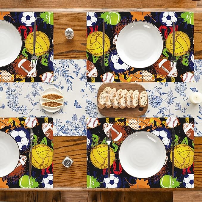 Watercolor Balls Placemats Set of 4, 12x18 Inch Non-Slip Washable Heat Resistant Linen Fabric Table Mats,Place Mats for Holiday Party