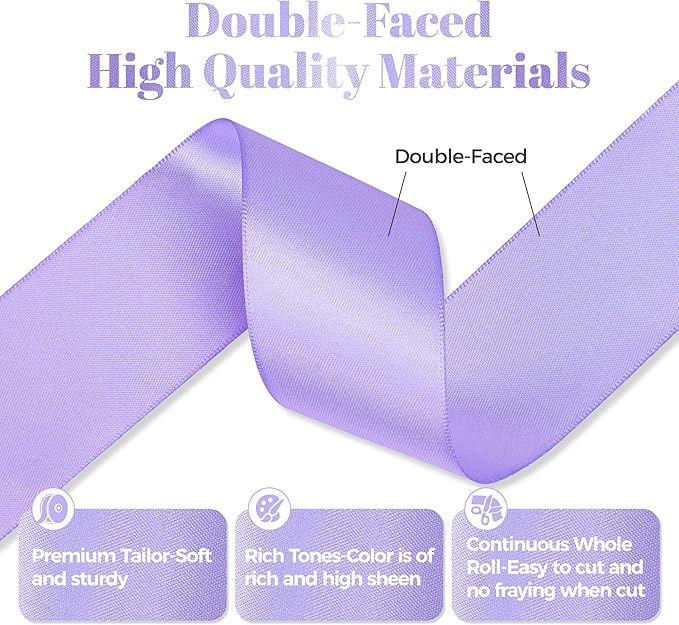Lilac Satin Ribbon, Double Faced 1-1/2 Inch X 50 Yards Lilac Ribbon, Premium Satin Ribbon for Gift Wrapping, Crafts, Hair Bow Making, Sewing, Flower Bouquet, Wedding Party Decor