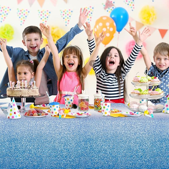 FunnyPars 1 Pack Ombre Blue Plastic Tablecloth for Parties, Gradient Pastel Blue Disposable Tablecloths for Rectangle Tables, Sprinkle Table Cover for Wedding Birthday Anniversary Party, 54 x 108Inch