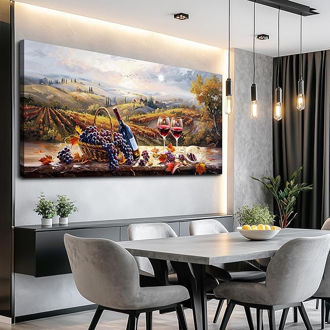 hyidecorart Rustic Wine Glass Large Canvas Wall Art Dining Room Kitchen Still Life Painting Vintage Farmhouse Restaurant Decoration Artwork Prints for Bar Living Room Posters Landscape Wall Decor