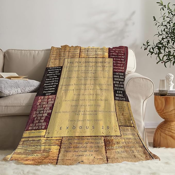 Christian Bible Blanket 10 Commandments Throw Blanket Christian Gifts and Decor Religious Bible Verse Blanket for Women Men Kids Adults Soft Warm Cozy Fleece Blanket for Couch Sofa Bed 80"x60"