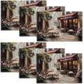 Street Scene Placemats Set of 6, Italian Place Mats, Rustic Street Stone Rock Houses in Italy City Dining Table Mats, Washable Placemats for Kitchen Dining Room 18L'' × 12W''