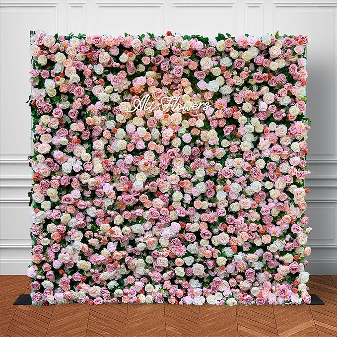 Luxury‌ Artificial Flower Wall Backdrop 5D Silk Rose Flower Panel Wedding Baby Shower Party Birthday Decorative Quick Assembly