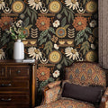 JiffDiff Boho Peel and Stick Wallpaper Vintage Floral Wall Paper Removable Sun Flower Contact Paper Bathroom Bedroom Renter Friendly Wall Mural 17.3" x 800"