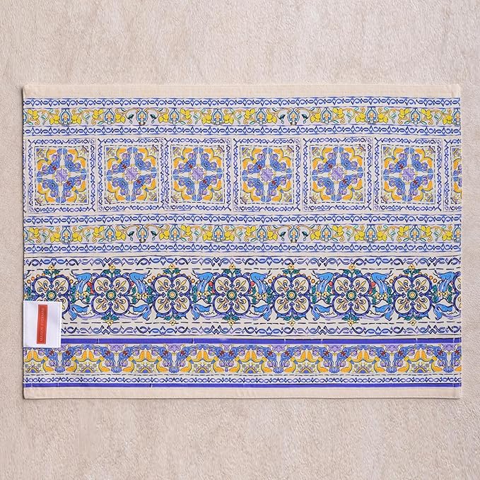 Maison d' Hermine Placemat 100% Combed Cotton Premium Cloth Placemats 13"x19" Washable Place Mats, Home, Kitchen, Dining, Cocktail Parties & Camping - Sciacca (Set of 4)