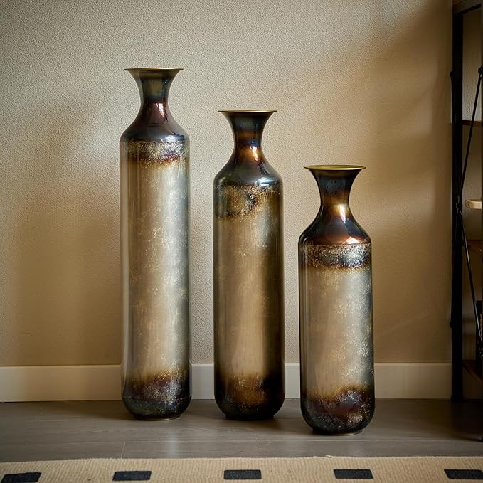 Floor Vases, Tall Home Decor Metal Vase Set of 3 Large Glazed Decorative Vases for Wedding Decor, Elegant Modern Flower Holder for Living Room, Entryway, Hallway, Dining Room