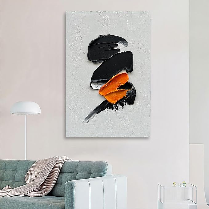 Epicler art Hand-painted black and white Abstract wall Decoration Oil Painting Contemporary minimalist art works living room, bedroom, dining room wall decoration 36x24 inches