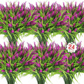 Ouddy Decor 24 Bundles Artificial Flowers for Outdoors, Fake Lavender Flowers Monkey Grass Faux Plastic Plants Shrubs UV Resistant for Porch Garden Window Box Office Home Decorations, Fuchsia