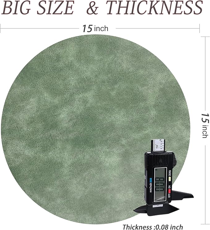 UnivoColors PU Leather Placemats Set of 8,15 Inches Round Washed Cowhide Pattern Table Mats for Dining Table, Kitchen, Party Decoration(Retro Green)