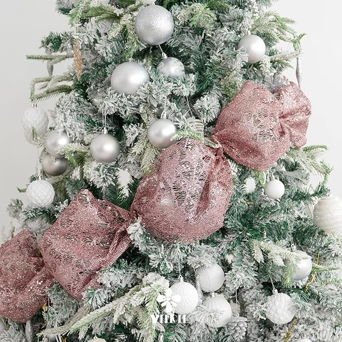MEEDEE Rose Gold Glitter Mesh Star Web Ribbon 10 Inch Wide by 10 Yards Roll Rose Gold Fabric Ribbon Decorative Mesh Ribbon for Christmas Tree, Garland, Wreaths, Bows, Home Decor